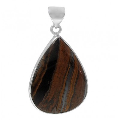 Teardrop Iron Tiger Eye Pendant, Sterling Silver